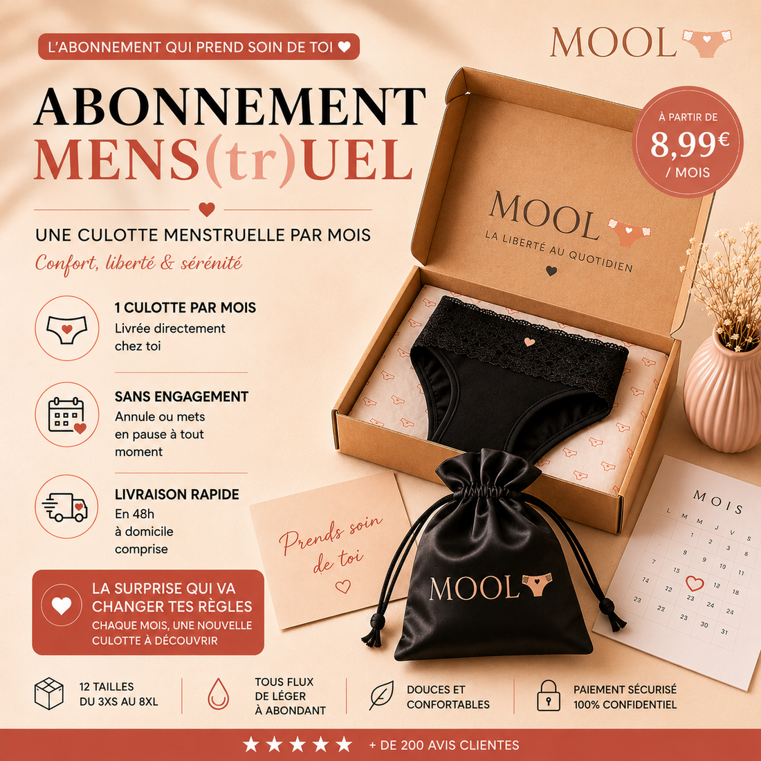 Abonnement Mens(tr)uel – Une Culotte Menstruelle par Mois ou par Semaine